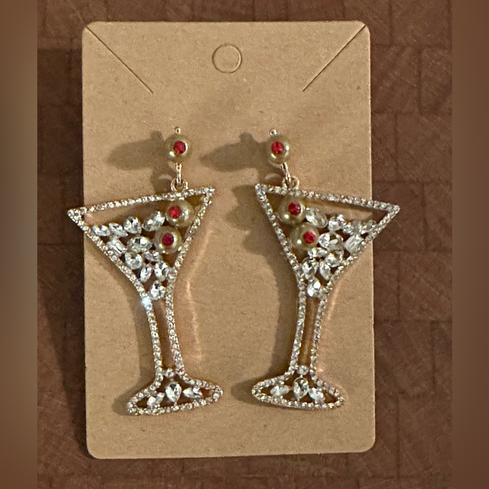 Elegant Gold tone and Red Martini Glass Earrings